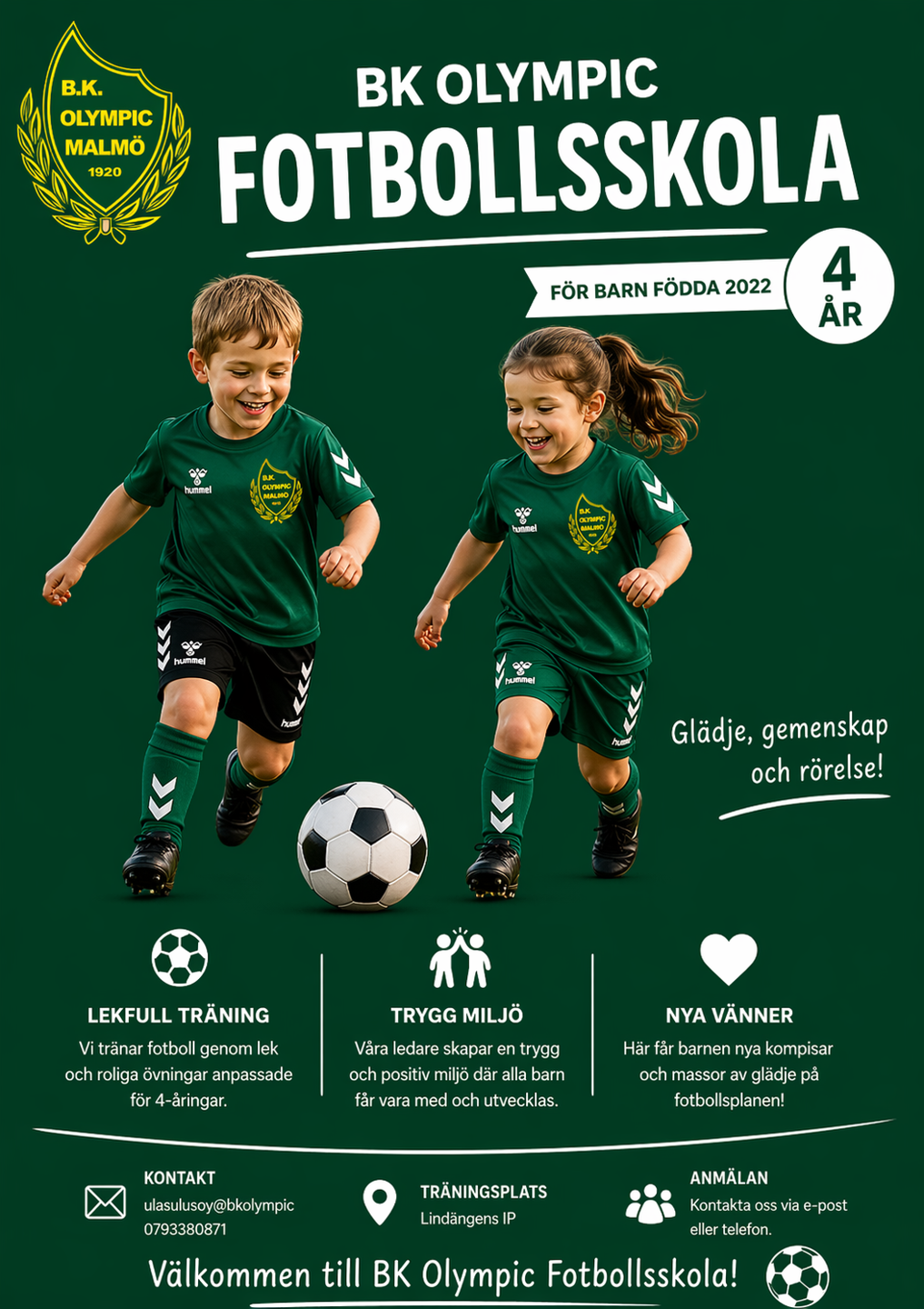 Välkommen till BK Olympic Fotbollsskola för 4-åringar!